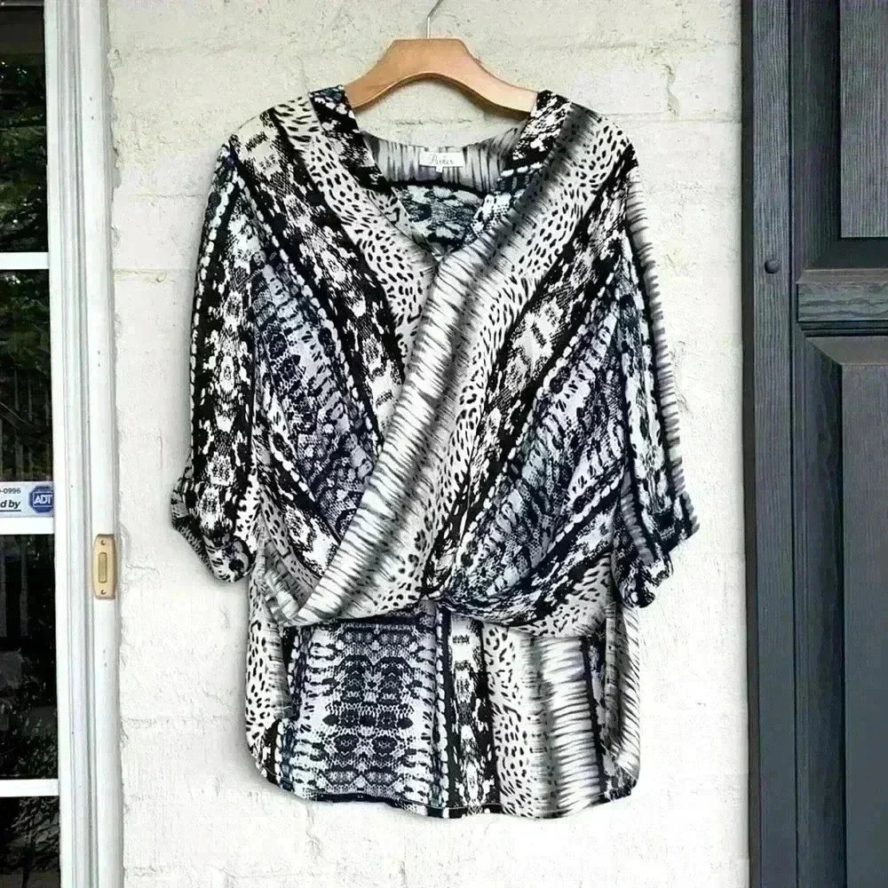 Parker grey silk reptile print surplice neck blouse size small